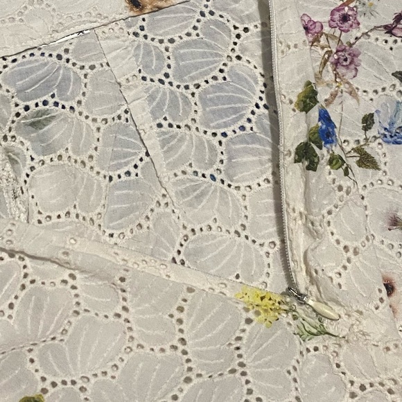 ZARA Floral Printed Culottes Embroidered Cut Out Cropped Pants Trousers Cream - Picture 7 of 9